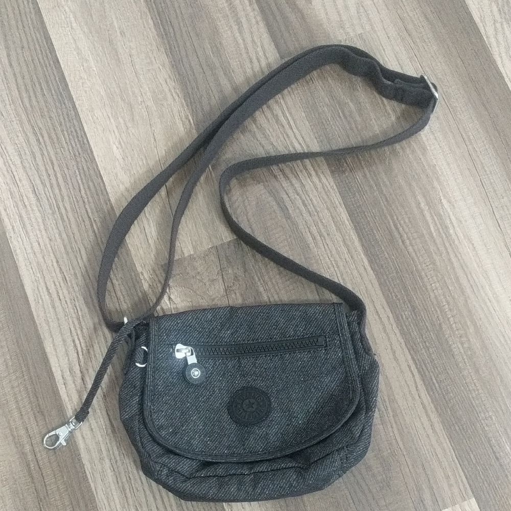 Kipling Women's Black & Grey Stripes Cross Body Adjustable Strap With Flap.6x7.5